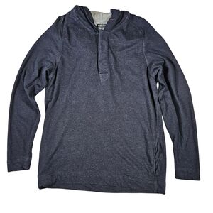 Wolsey Wool Blend Long Sleeve Hooded Henely Sweatshirt, Dark Grey, XL